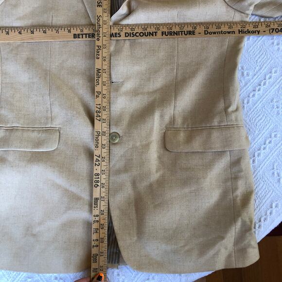 Chaps Linen Blend Blazer Tan Herringbone Sport Coat Jacket Size 42L Preppy - Picture 10 of 12